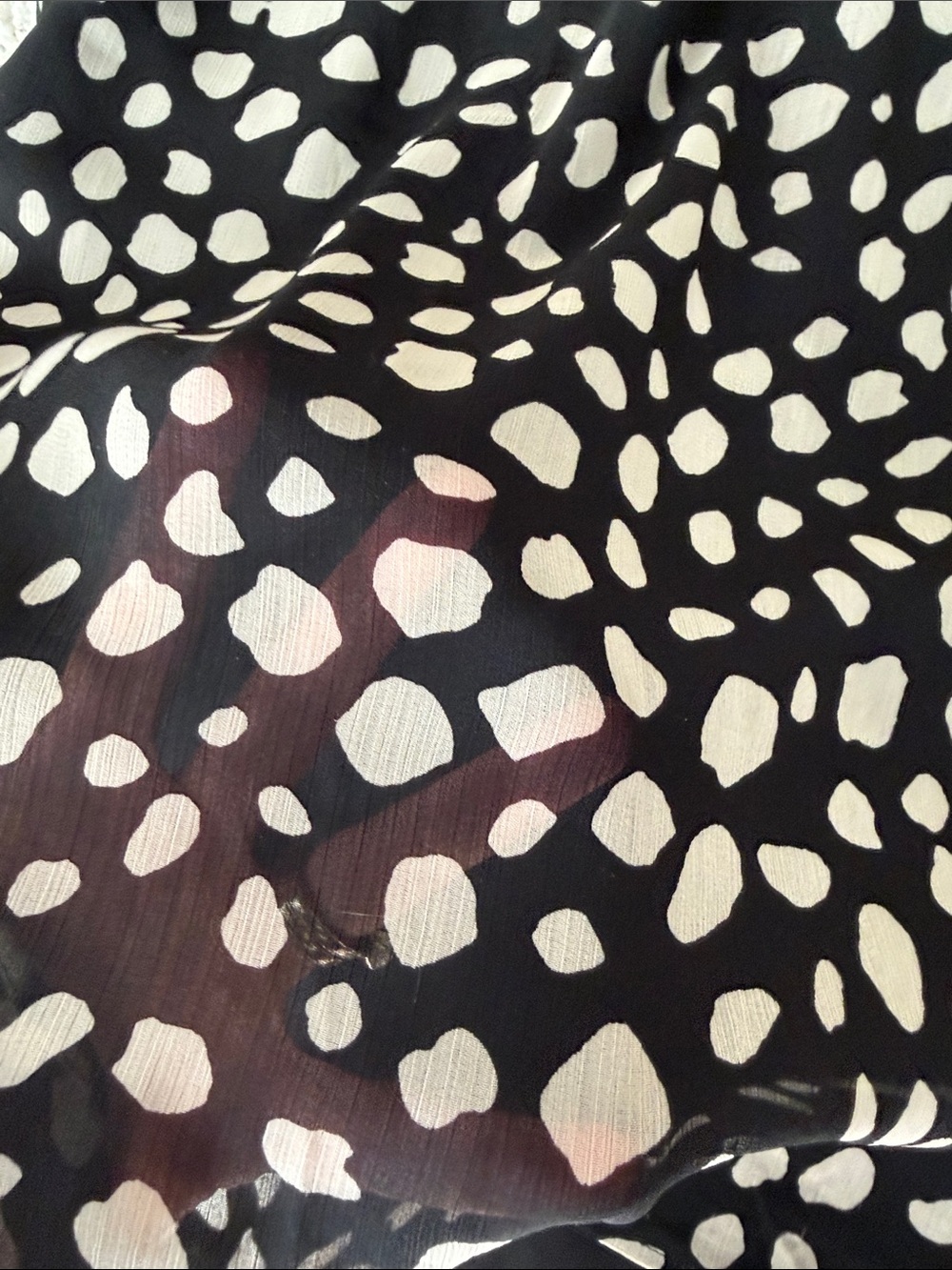 LOFT Black Blouse with Beige Spot Print and Ruffle Neck - Picture 5 of 8